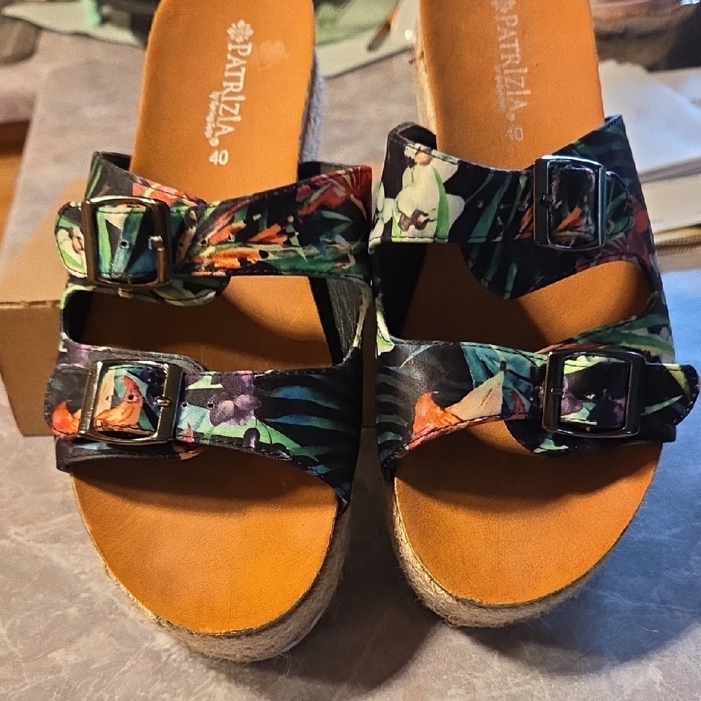 Patrizia Floral Double-Buckle Espadrille Wedge Sandals in Multicolor
